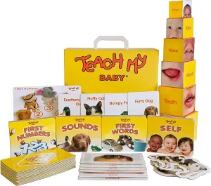 -Toys Baby Learning Kit: Screen Free Learning Toy , 6 Mos  Finger Puppets, Board Books, Stacking Blocks To Teach Baby First Words, Numbers, Self and Sounds. Teaching Guides, Storage Case, Multi