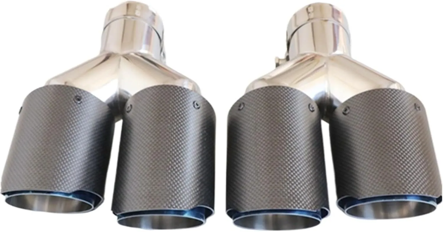 1 Pair Compatible For Akrapovic Dual Tip Carbon Fiber Exhaust Tip 304 Stainless Steel Double End Tip(IN 60MM OUT 101MM)
