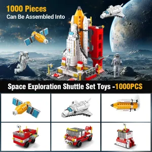 1000  Pcs Space Exploration Shuttle Toy – STEM Building Block Set with Rocket Ship, Shuttle, Satellite – Educational Aerospace Kit for Kids Age 5 6 7 8 9 10 11 12 Gift for Boys & Kids