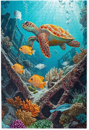 1000 Pcs Adult Wood Puzzle,Sea Turtles in Aquatic Wonder, Bright Fish,Let Your Imagination Run Wild，Creative Play，Exercise Hands-On Skills，Holiday Party Gifts Artwork Wall Home Decor