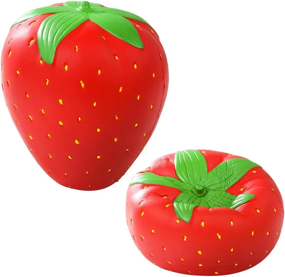 10.5" Jumbo Squishy Strawberry, Soft & Slow Rising Foam Fruit Toy, Forest & Twelfth Cute Kawaii Stress Relief & Sensory Toys, Anxiety Relief Pillow Fidget Toys Strawberries Squeeze Ball, Room Décor