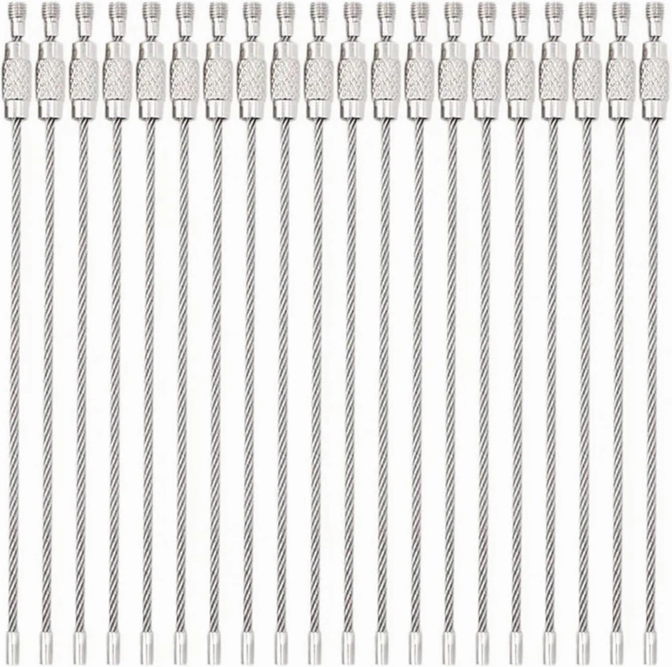 10Pcs Length 15cm Outdoor Hiking Screw Lock Stainless Steel Key Ring Chain Wire Rope Cable