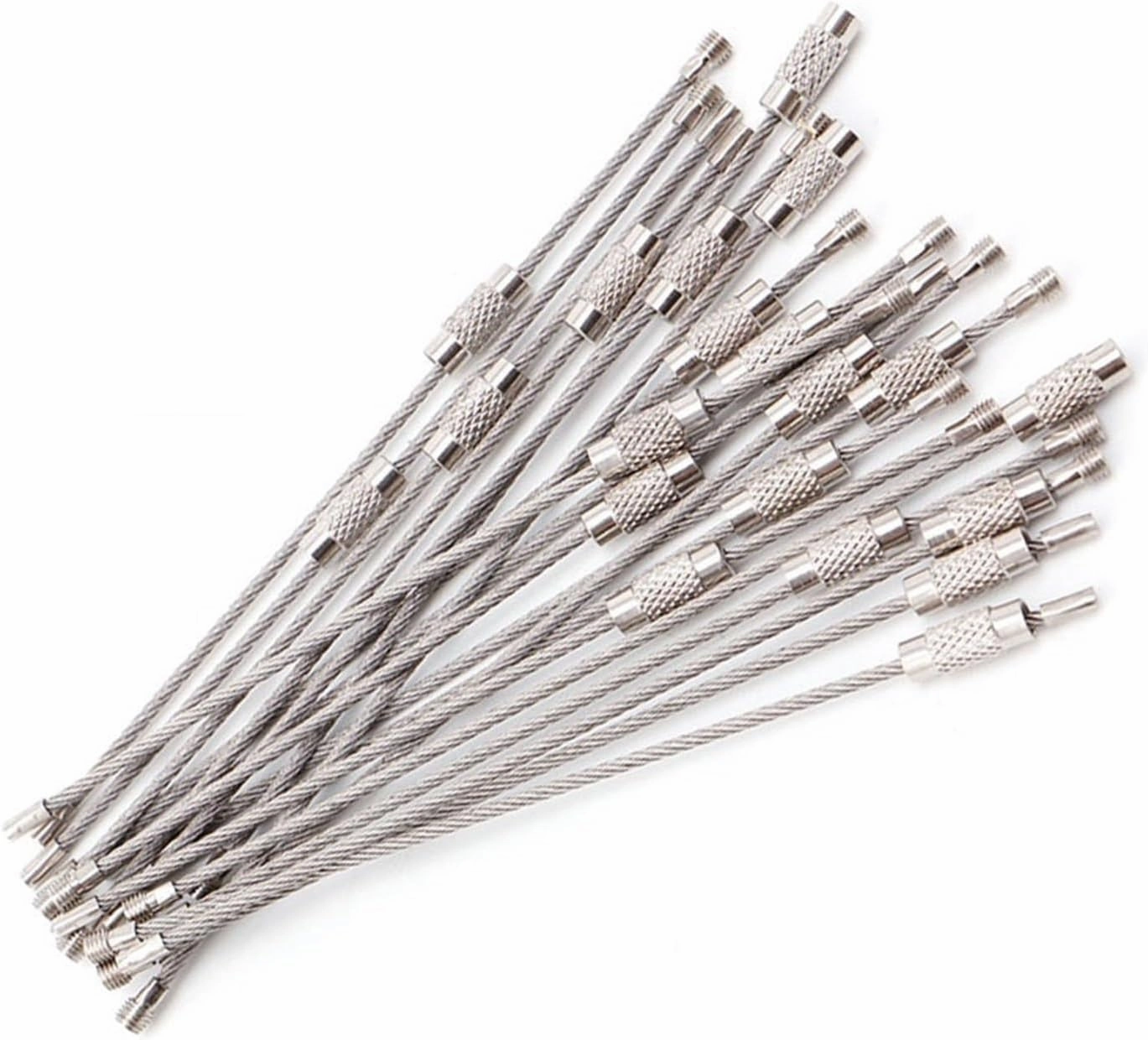 10Pcs Length 15cm Outdoor Hiking Screw Lock Stainless Steel Key Ring Chain Wire Rope Cable