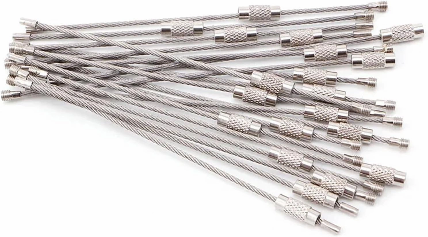 10Pcs Length 15cm Outdoor Hiking Screw Lock Stainless Steel Key Ring Chain Wire Rope Cable