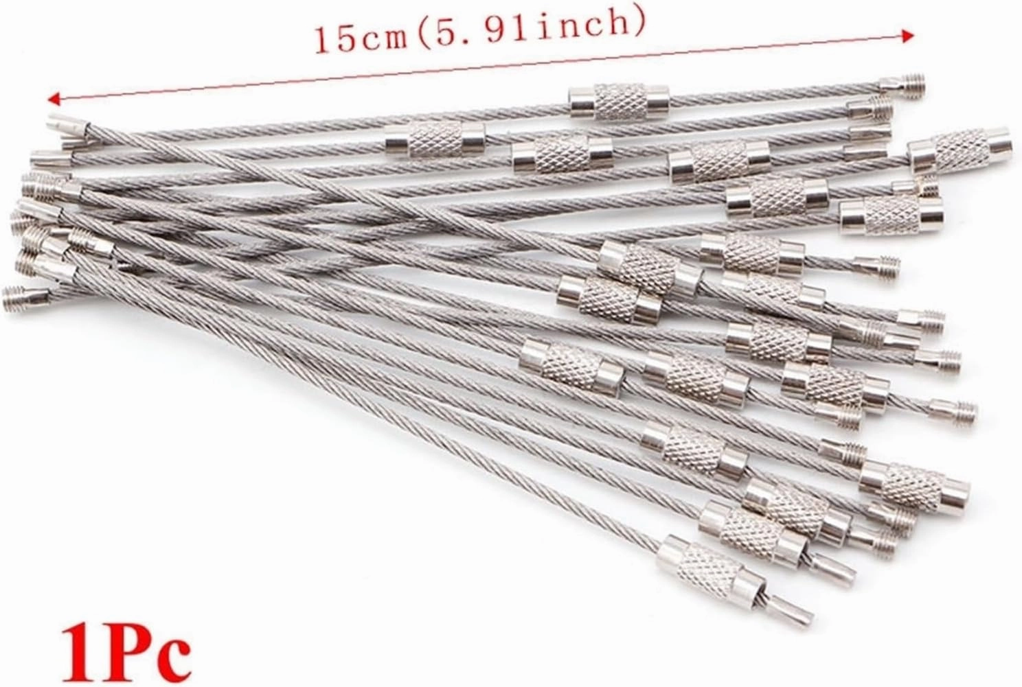 10Pcs Length 15cm Outdoor Hiking Screw Lock Stainless Steel Key Ring Chain Wire Rope Cable