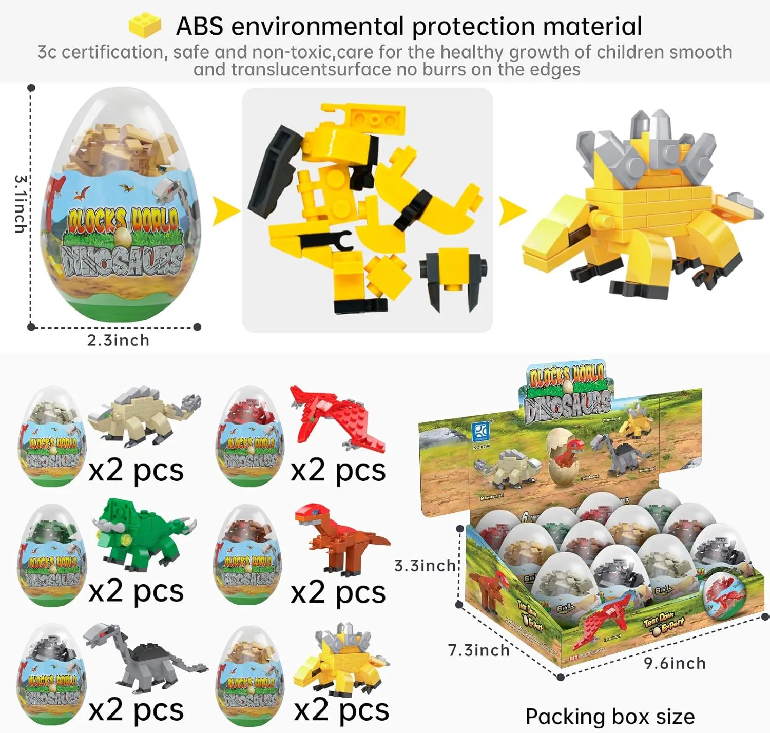 12PCS Pre Filled Easter Eggs Dinosaurs Party Favors Party Supplies Building Blocks Mini Animal Educational Toy Stacking Block Sets Science STEM Gift for Boys & Girls Kids Age 6 