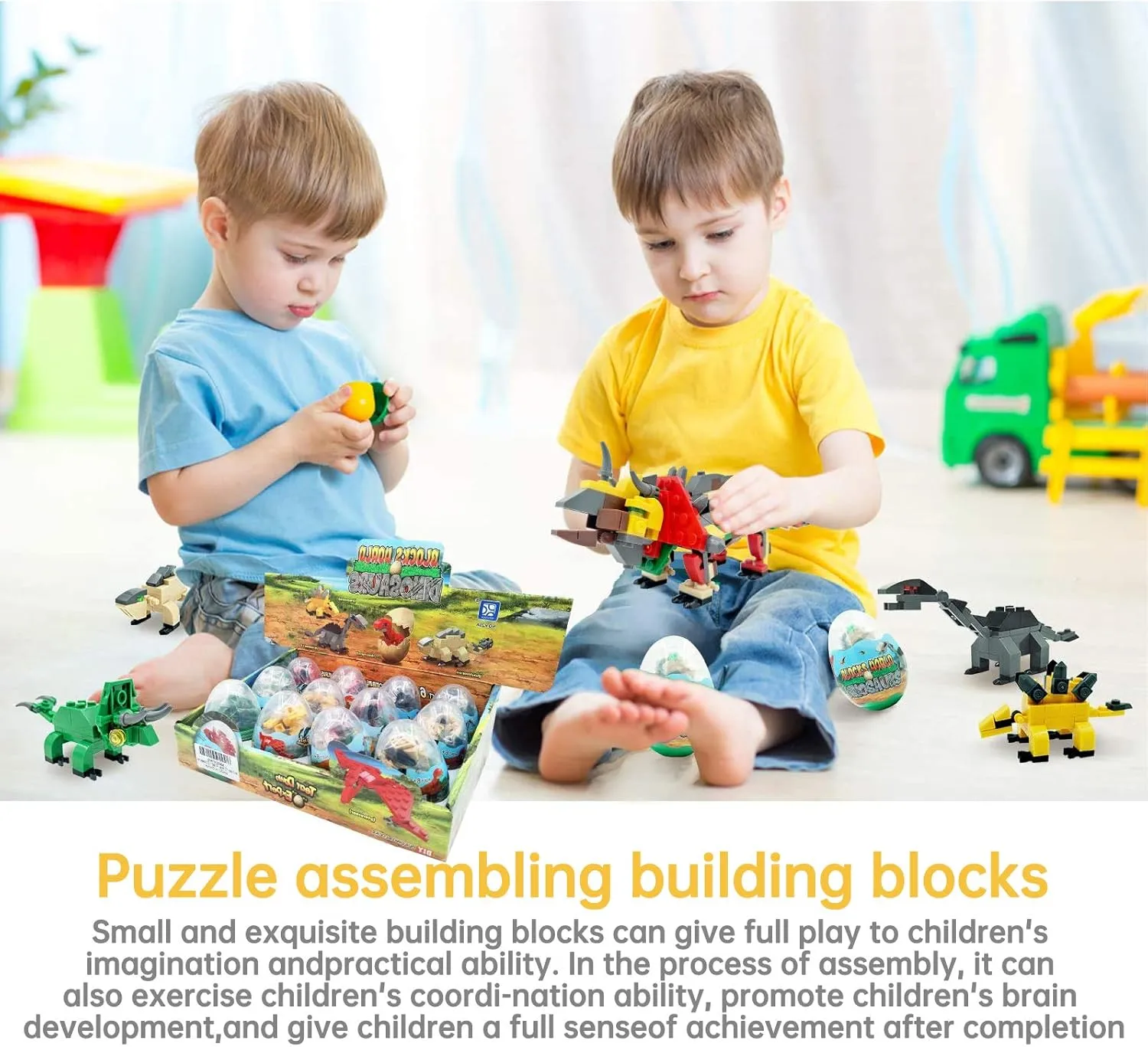 12PCS Pre Filled Easter Eggs Dinosaurs Party Favors Party Supplies Building Blocks Mini Animal Educational Toy Stacking Block Sets Science STEM Gift for Boys & Girls Kids Age 6 