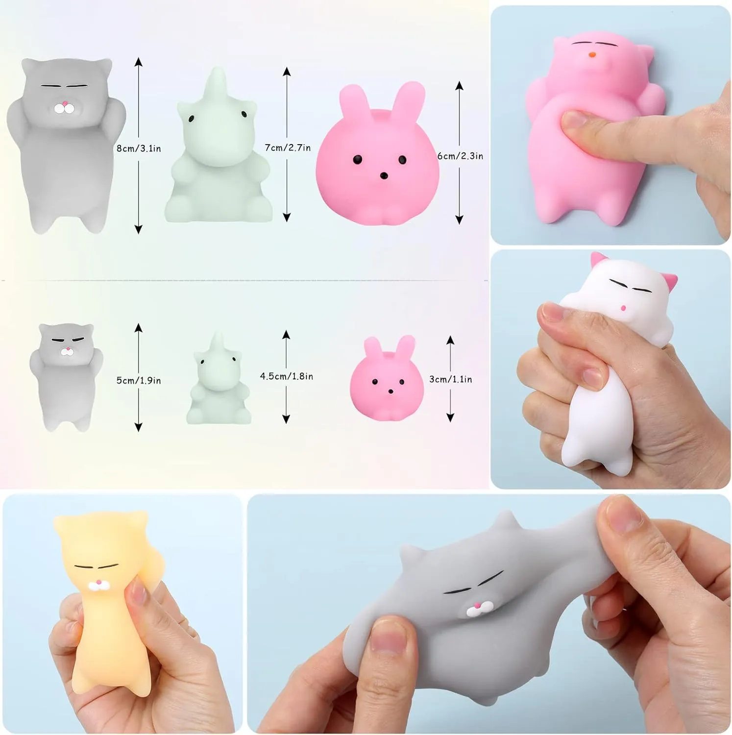 12PCS Squishy Toys for Kids - 6 Large   6 Small Kawaii Mochi Squishy Stress Relievers, Cute Rabbit & taba Squishy Cat Party Favors, Anxiety Relief Toys