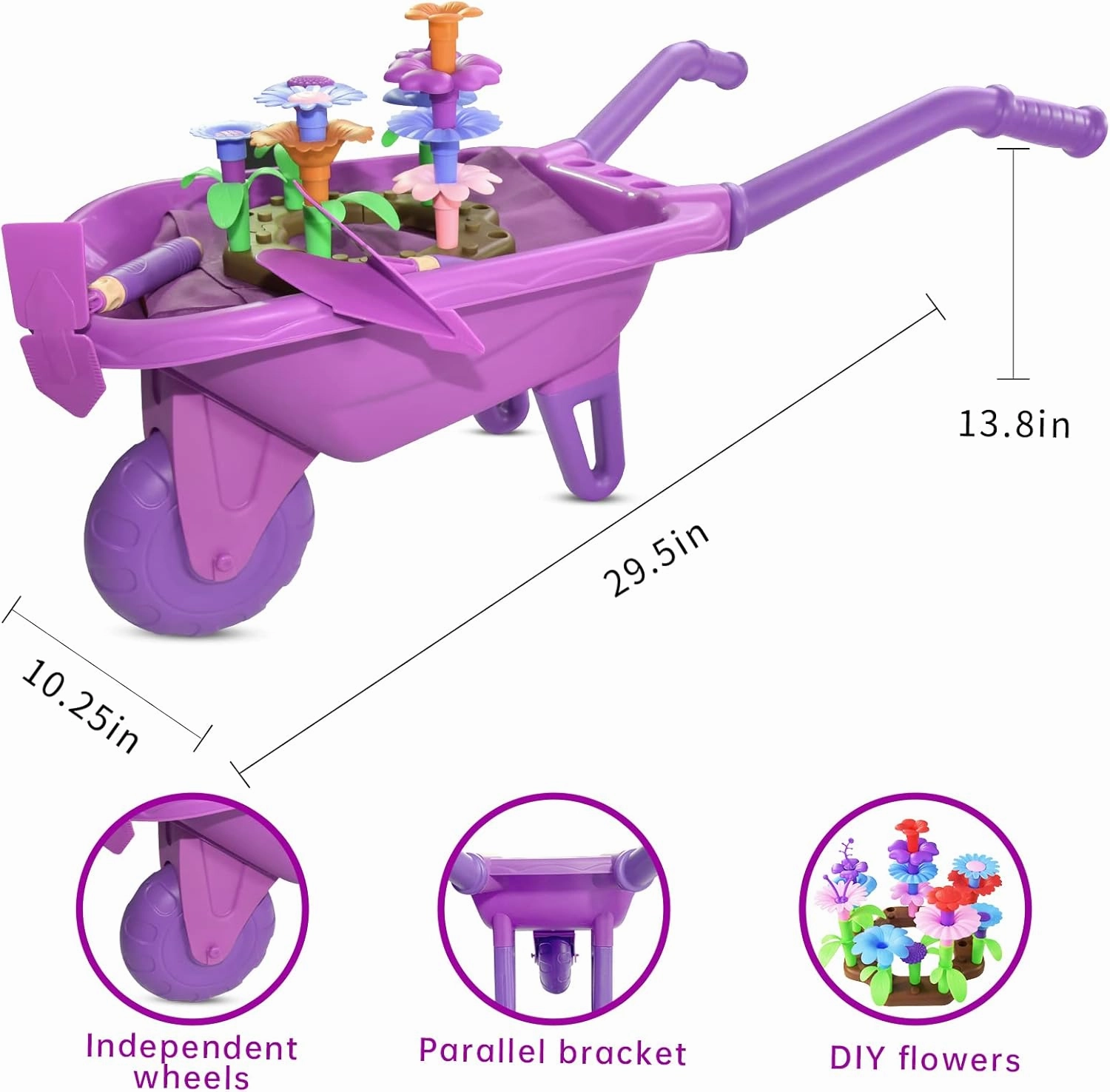 16Pcs Kids Gardening Tools Outdoor Toys Set Backyard Play with 93 PCS DIY Flower Garden Building Preschool Activities (Purple)