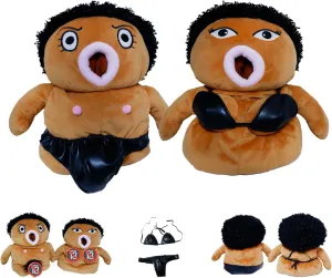 2-Pcs Brown Soft Plush Couple Toy, Big Mouth, Big Eyes, Funny Pranks, Tissue Box, Silly Thing, Boy or Girl Gender Revealing Party Decoration.