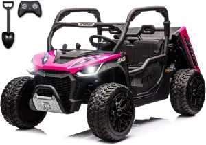 2 Seater 24V 10Ah Kids UTV Ride On Dump Truck with EVA Tires Ride on Toys for Big Kids with Remote Control 4WD Ride on Car Side by Side Truck with Electric Dump Bed, Shovel, Rose Pink & Black