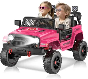 2 Seater Ride on Truck Car 24V Kids Electric Vehicles w/Parent Remote Control, 4WD Toddlers Toy Car w/Safety Belt,Forward and Reverse,Battery Powered Truck for Big Kids Aged 3-8 Rose Pink
