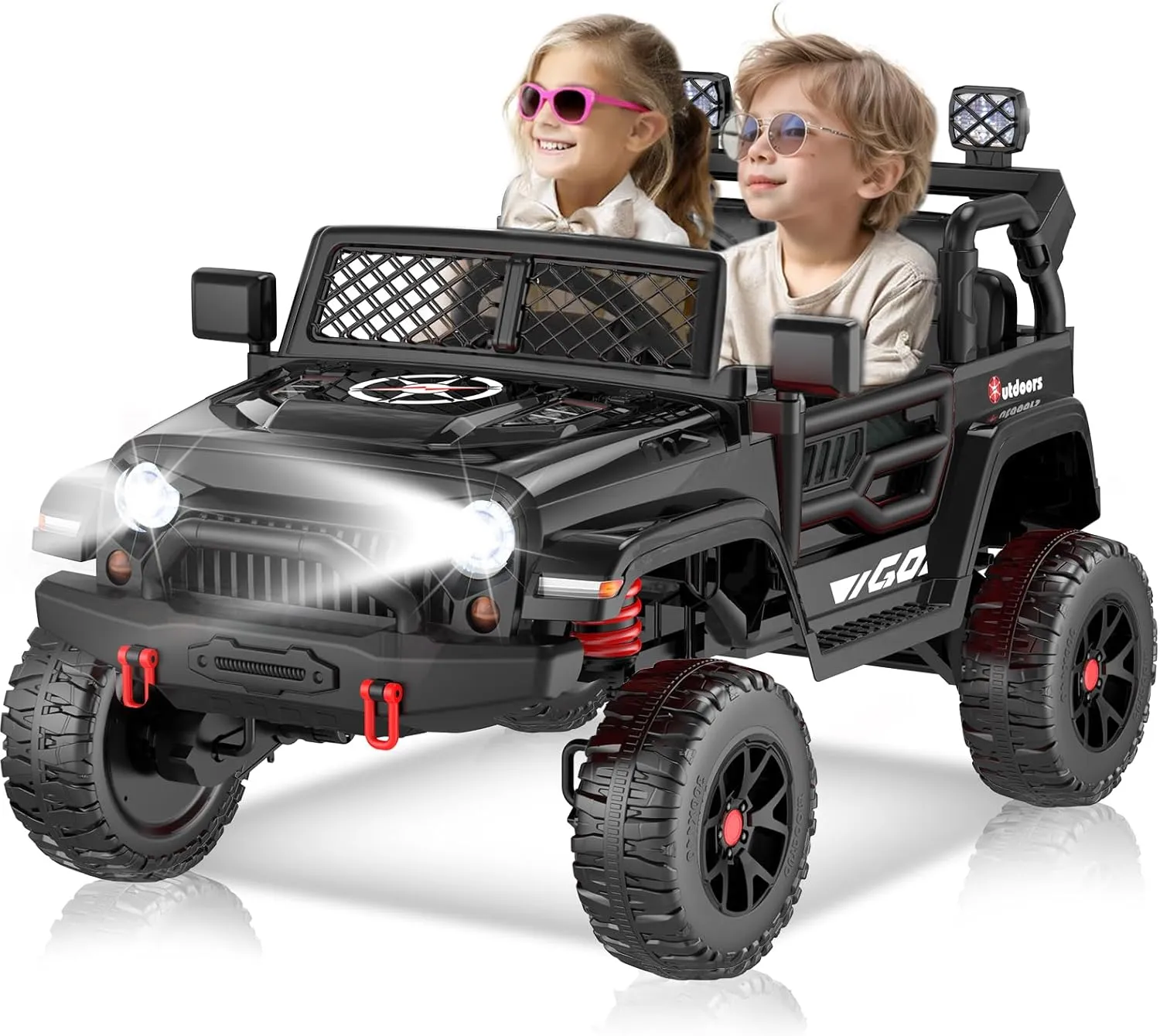 2 Seater Ride on Truck Car 24V Kids Electric Vehicles w/Parent Remote Control, 4WD Toddlers Toy Car w/Safety Belt,Forward and Reverse,Battery Powered Truck for Big Kids Boys Girls Aged 3-8-Black