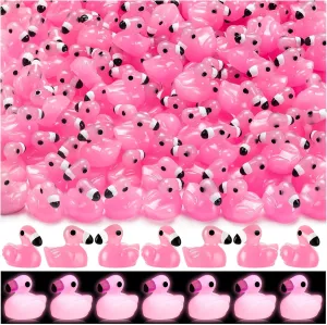 200 Pcs Mini Resin Flamingo Ducks, Luminous Tiny Ducks, Glow in The Dark Miniature for Cake Topper Garden Dollhouse Landscape Aquarium Ornaments DIY Crafts