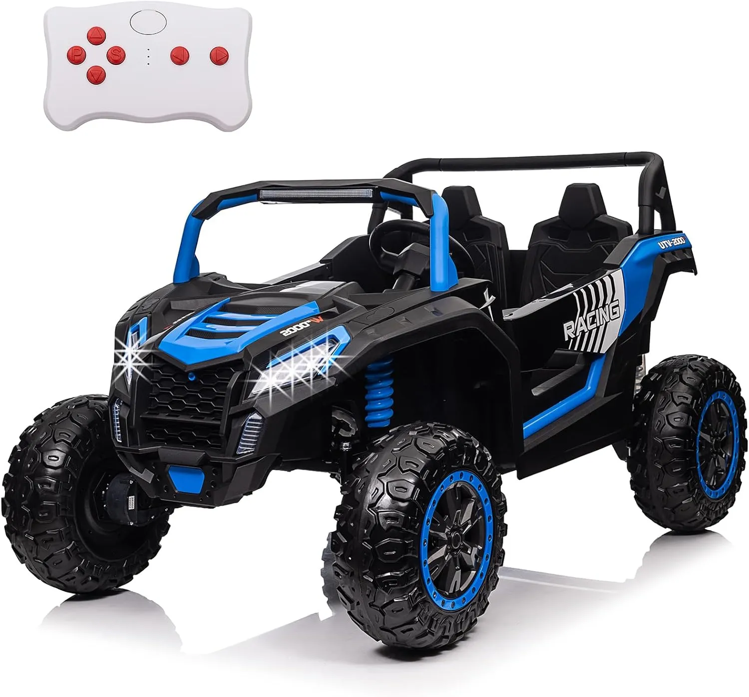 2025 XXL 24V 4WD Kids Ride On UTV 4X4 Off-Road Battery Powered Electric Toy Car with Parents Remote Control for Boys Girls, Kids UTV 4 Wheeler Ride on Toy w/Music, Rubber Tires, Bluetooth, Blue