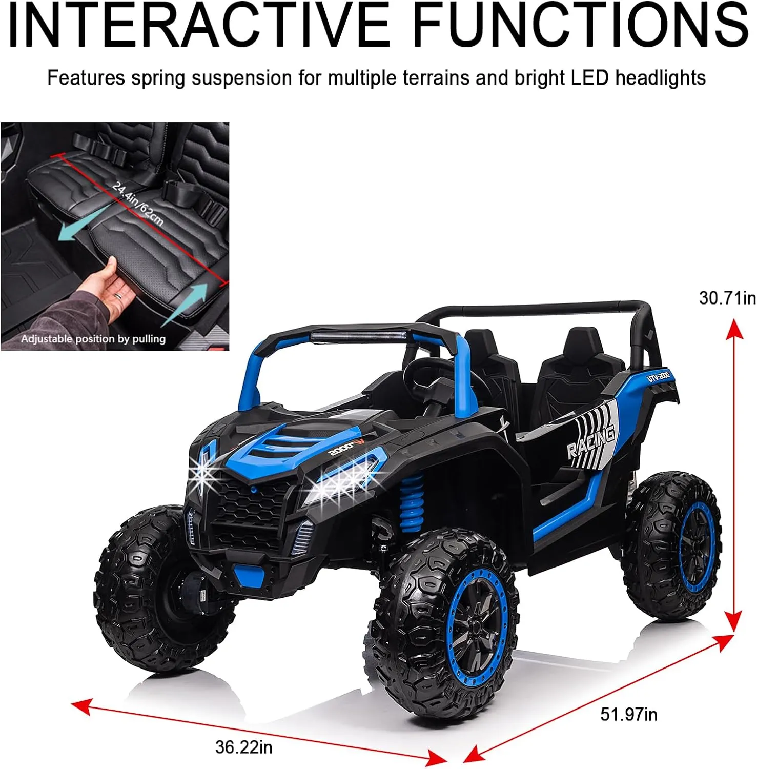 2025 XXL 24V 4WD Kids Ride On UTV 4X4 Off-Road Battery Powered Electric Toy Car with Parents Remote Control for Boys Girls, Kids UTV 4 Wheeler Ride on Toy w/Music, Rubber Tires, Bluetooth, Blue