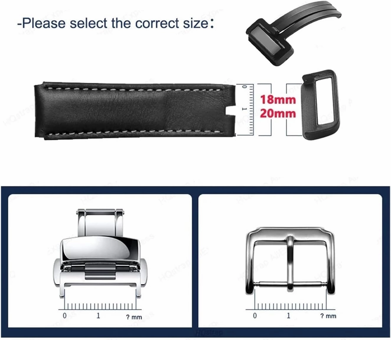 20mm Gold Magnetic Buckle Stainless Steel Button Silicone Leather Watchbands Replacement Buckles Strap Folding Clasp Silver