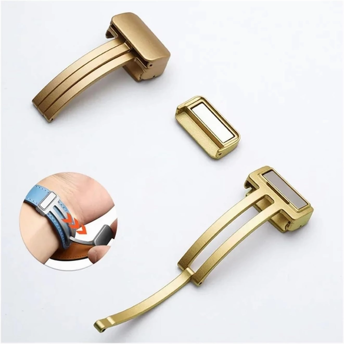 20mm Gold Magnetic Buckle Stainless Steel Button Silicone Leather Watchbands Replacement Buckles Strap Folding Clasp Silver