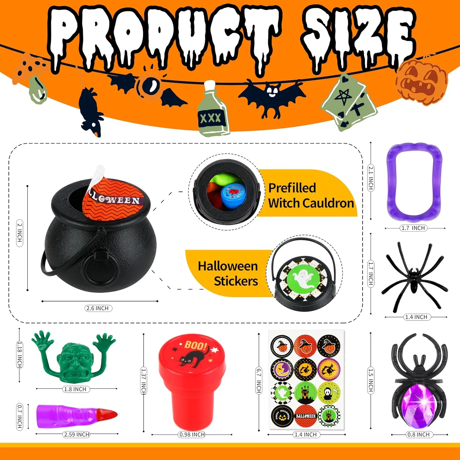 216 Pcs Halloween Party Favors 24 Pack Prefilled Small Plastic Witch Cauldron Halloween Toys in Bulk Halloween Prizes Gifts Trick or Treat Toys Prizes Rewards Gifts Miniatures for Kids