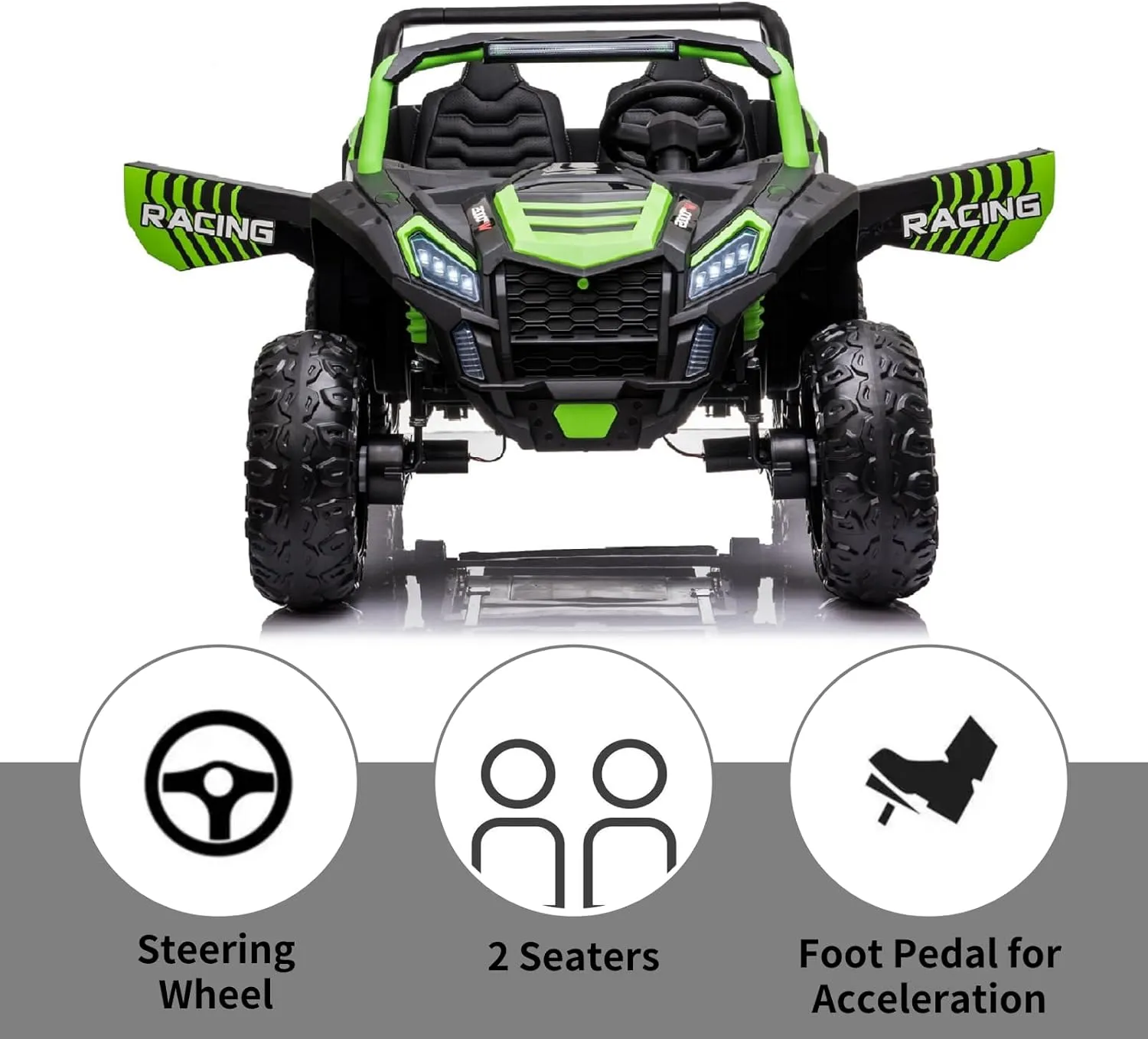 24V 10Ah 2-Seater Ride on Car for Big Kids, Ride on Toy with Remote Control, 4WD Battery Powered Electric Vehicle for Kids, Side by Side UTV with EVA Rubber Compound Tires, Green