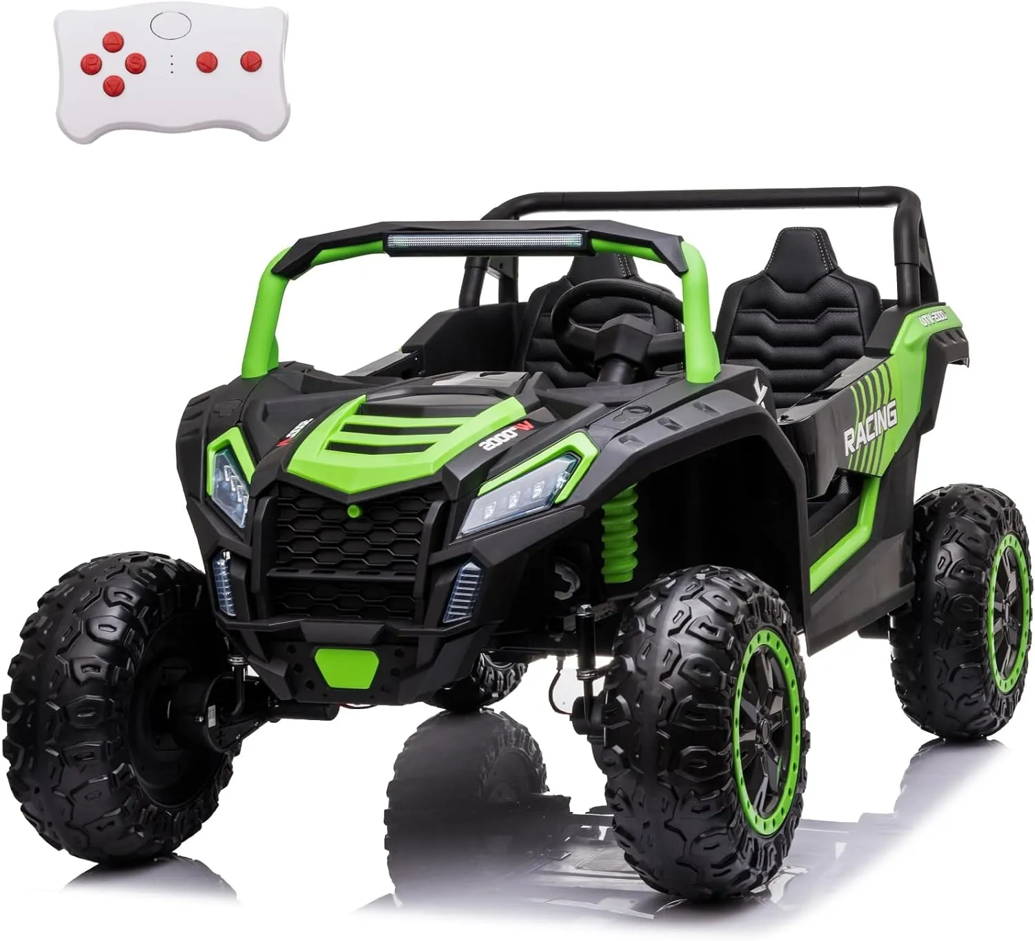 24V 10Ah 2-Seater Ride on Car for Big Kids, Ride on Toy with Remote Control, 4WD Battery Powered Electric Vehicle for Kids, Side by Side UTV with EVA Rubber Compound Tires, Green