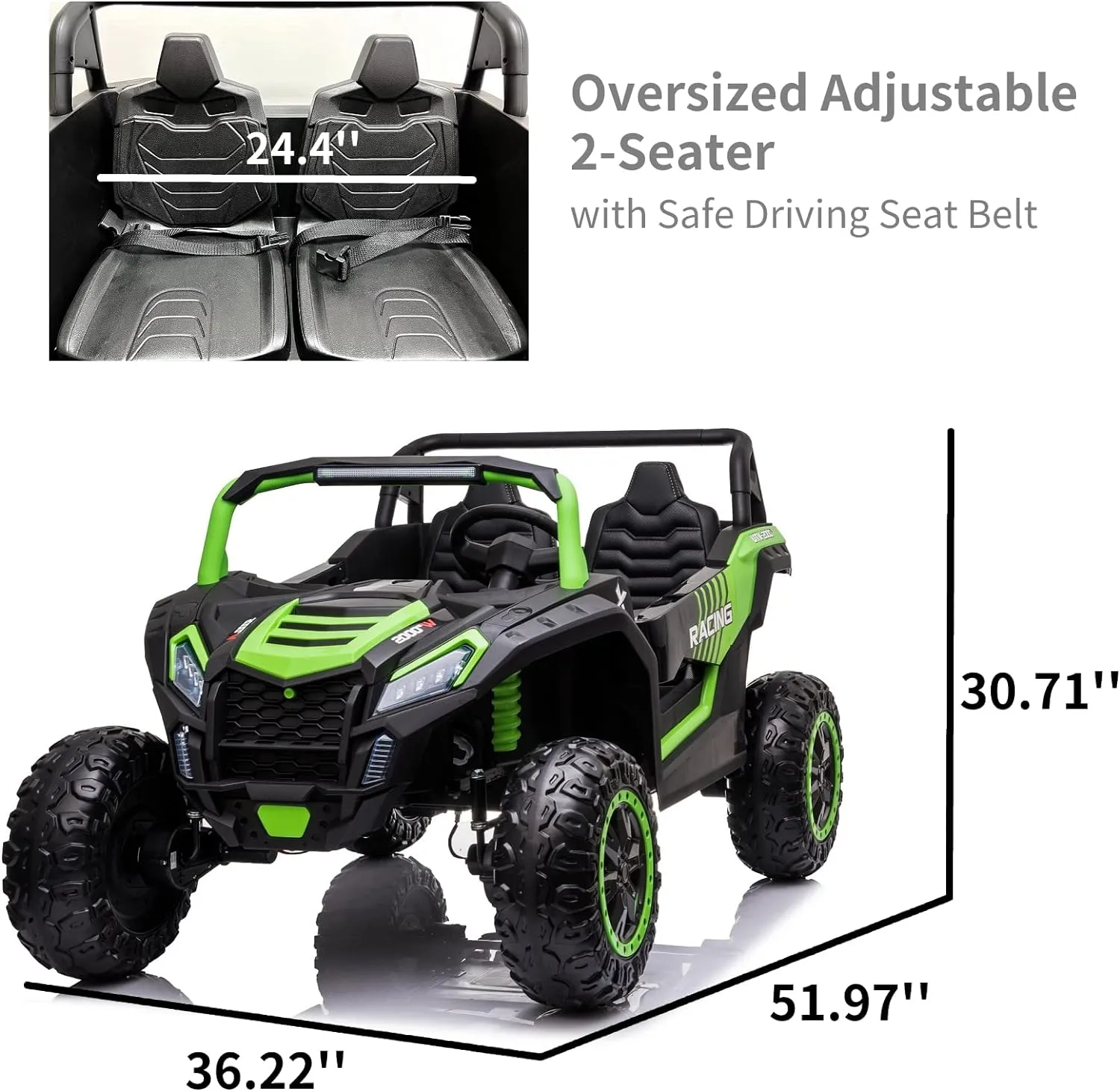 24V 10Ah 2-Seater Ride on Car for Big Kids, Ride on Toy with Remote Control, 4WD Battery Powered Electric Vehicle for Kids, Side by Side UTV with EVA Rubber Compound Tires, Green