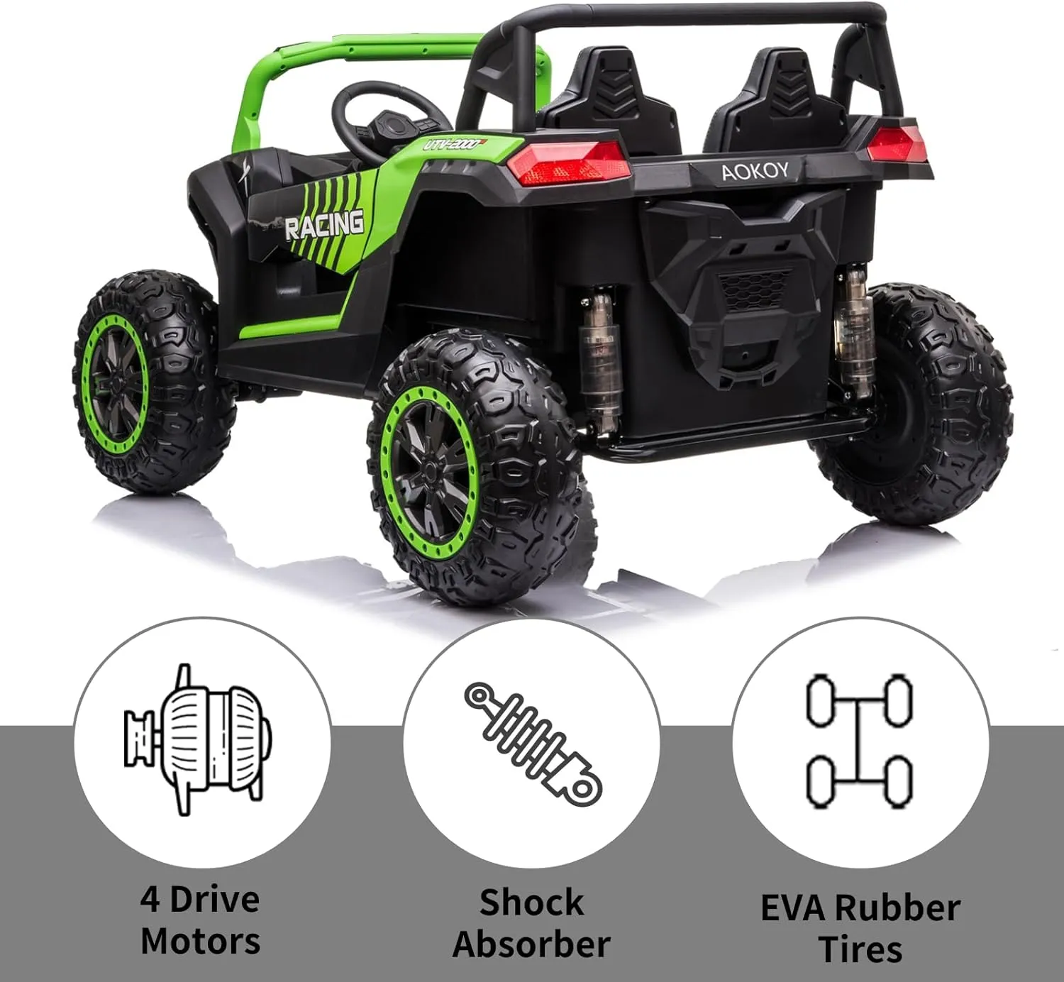 24V 10Ah 2-Seater Ride on Car for Big Kids, Ride on Toy with Remote Control, 4WD Battery Powered Electric Vehicle for Kids, Side by Side UTV with EVA Rubber Compound Tires, Green