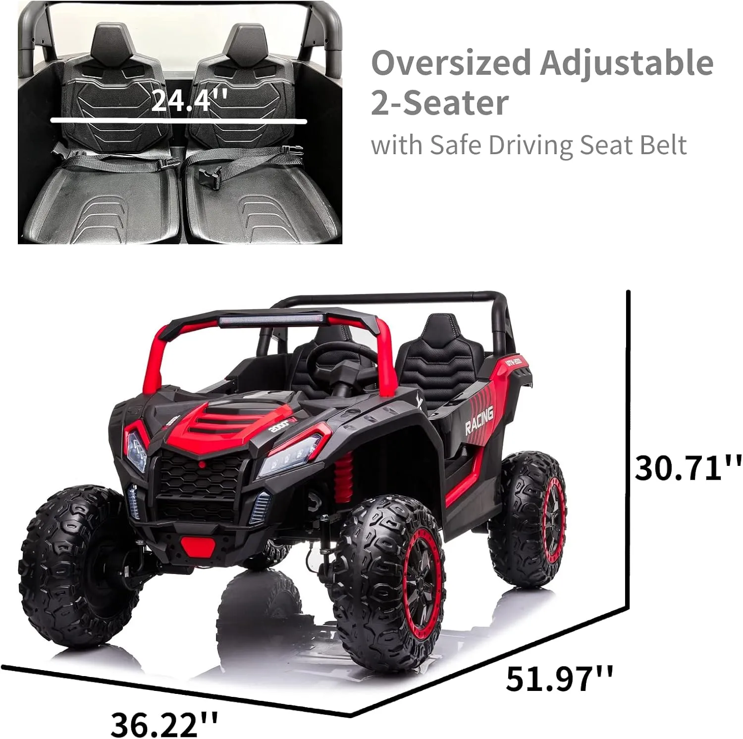24V 10Ah Kids Ride On Toys 2025 XXL for Big Kids,2 Seater Battery Powered Electric Vehicle with Remote Control, EVA Rubber Tires, Electric Car to Drive, Ride on Truck Max 220lbs, Red