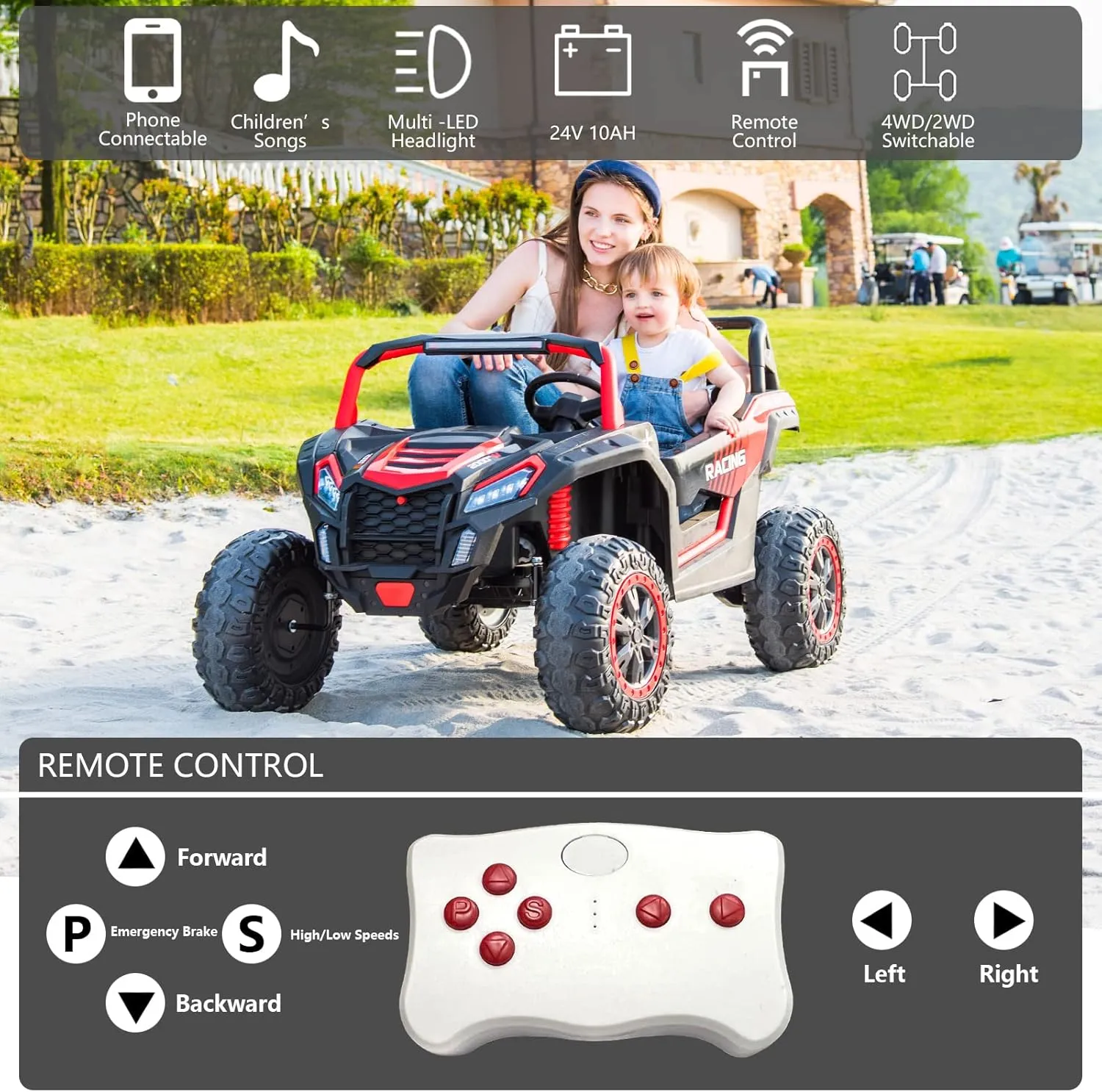24V 10Ah Kids Ride On Toys 2025 XXL for Big Kids,2 Seater Battery Powered Electric Vehicle with Remote Control, EVA Rubber Tires, Electric Car to Drive, Ride on Truck Max 220lbs, Red