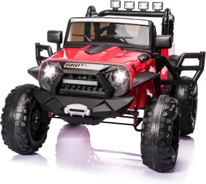 24V 2 Seater Ride on Car Kids' Electric Vehicles with Remote Control, 9Ah Battery Powered Cars w/4x200W Powerful Engine Electric Ride on Toys, Spring Suspension & Soft Braking, LED Lights, Music, Red