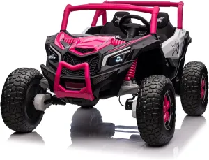 24V 2 Seater Ride On UTV for Kids, Battery Powered XXXL Ride On Car with Remote Control for Kids 4WD Off-Road Truck with Rubber-Plastic Polymerized EVA Tire Load 200lb, Pink