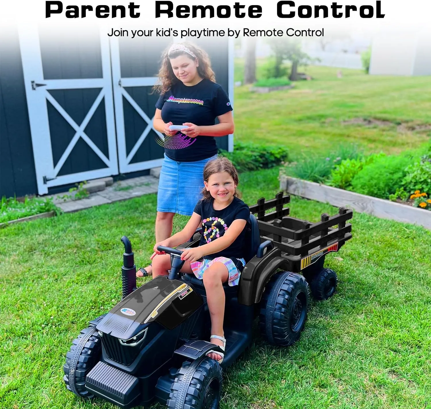 24V 9Ah Ride-On Tractor for Big Kids, 400W Electric Vehicle with Remote Control - Black