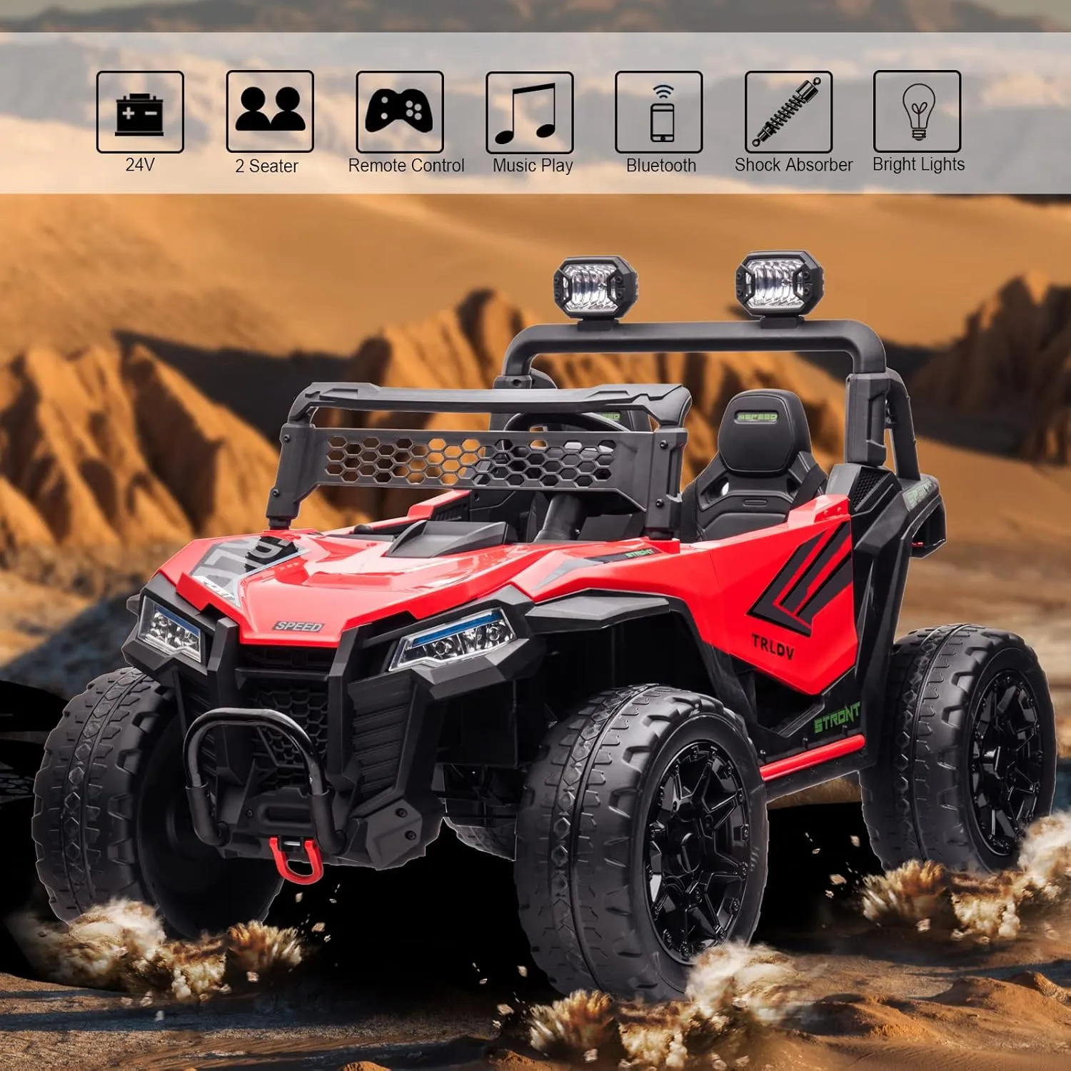 24V Ride On Toys for Big Kids, 2 Seater 4WD Ride On Car with Remote Control, Ride On UTV Battery Powered Electric Car for Boys Girls with EVA Tires, Music, Bluetooth, LED Lights, Red