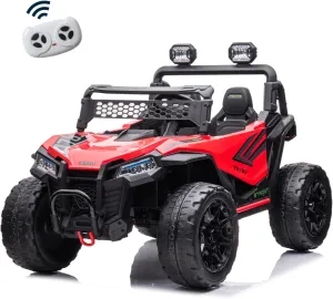24V Ride On Toys for Big Kids, 2 Seater 4WD Ride On Car with Remote Control, Ride On UTV Battery Powered Electric Car for Boys Girls with EVA Tires, Music, Bluetooth, LED Lights, Red