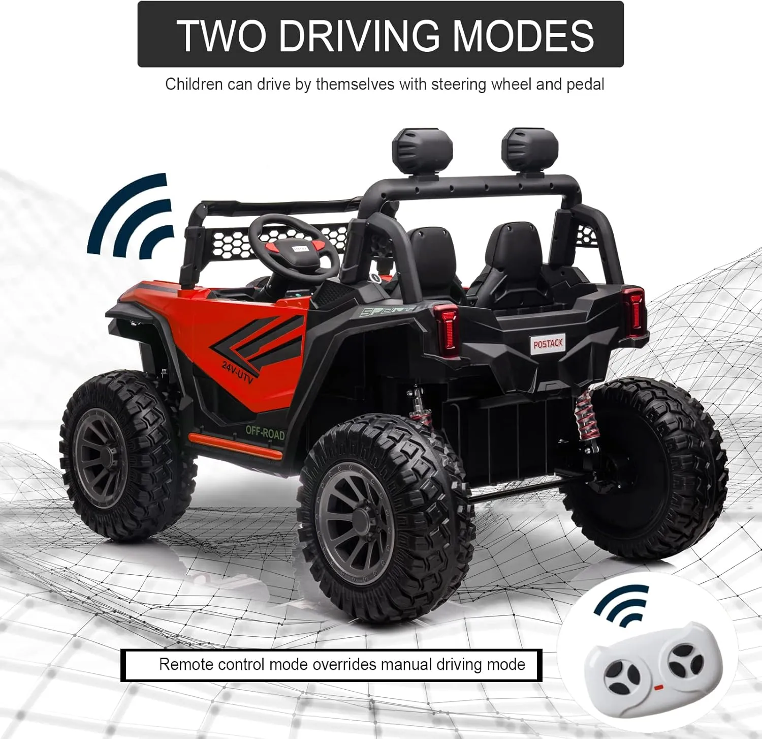 24V Ride On Toys for Big Kids, 2 Seater 4WD Ride On Car with Remote Control, Ride On UTV Battery Powered Electric Car for Boys Girls with EVA Tires, Music, Bluetooth, LED Lights, Red