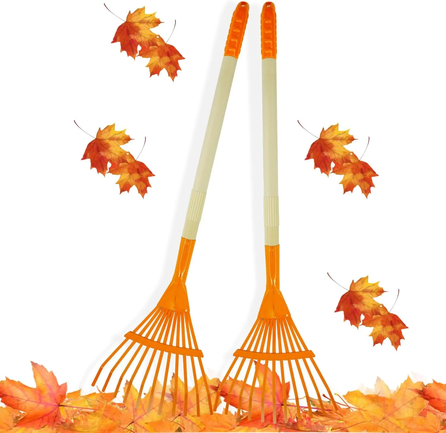 2PCS Kid Rakes, 27" Lawn Rakes for Leaves, Child Size, Metal Head & Wooden Handle, Great Yard Tool Gifts for Boys Girls Age 3  Year Old