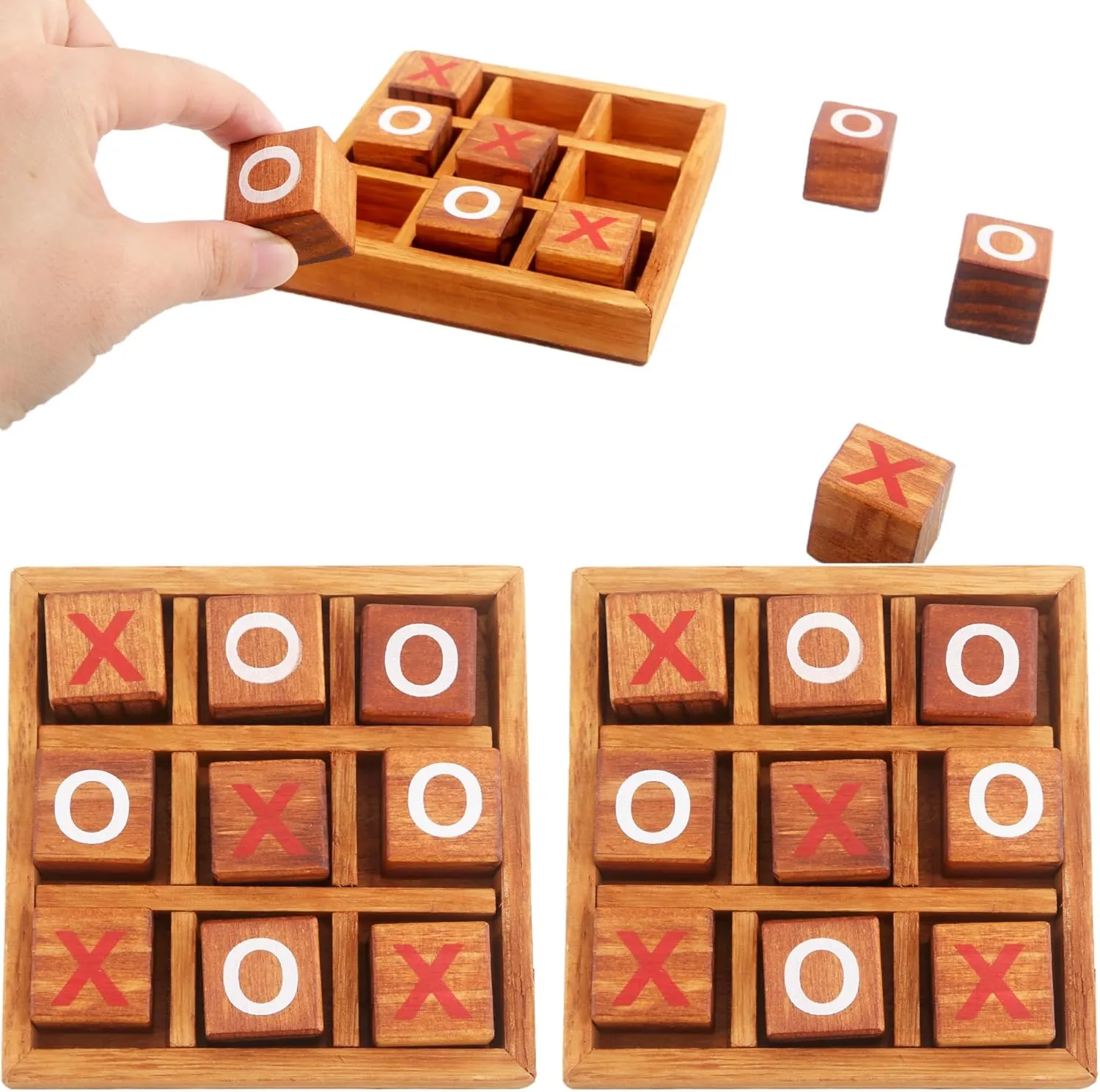 3 Sets Wooden Tic Tac Toe Games Wood XO 3D Blocks Toys Classic Tabletop Strategy Board Games for Kids Adult Home Games Party Favor