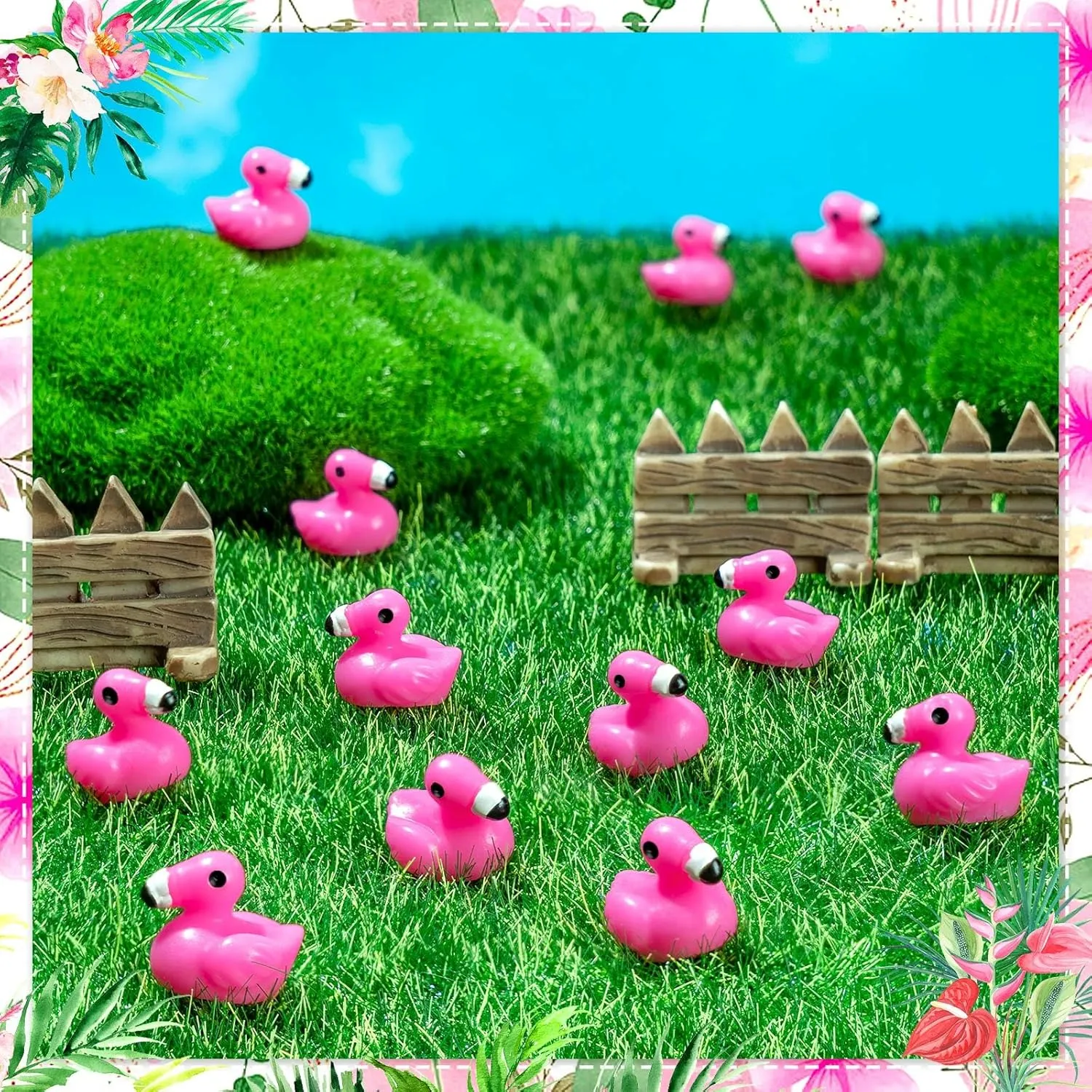 300Pcs Mini Resin Flamingo, Flamingo Tiny Ducks, Cute Flamingo Figurines for Cake Topper Garden Dollhouse Landscape Aquarium Ornaments DIY Crafts