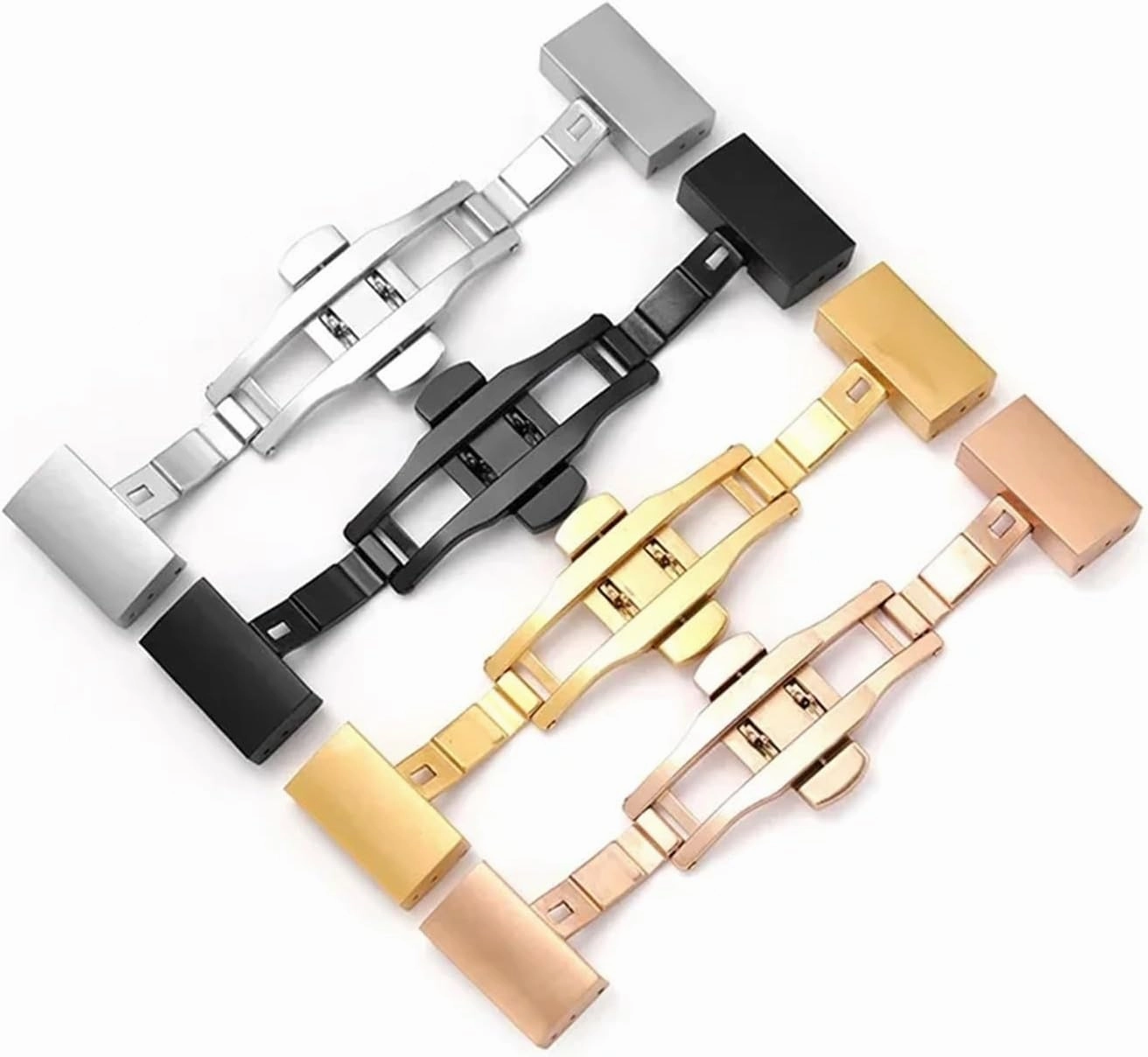 316L Stainless Steel Butterfly Buckle 18mm 20mm 22mm Double Press Buckle Metal Deployment Clasp Turtle Back Buckle