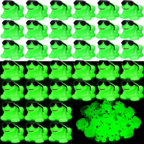 36 Pack Rubber Frogs Squeak and Floating Mini Glow in The Dark Frogs with Glasses Cute Bathtub Toys Swimming Bath Toy for Baby Shower Birthday Party Favors Classroom Carnival Prizes
