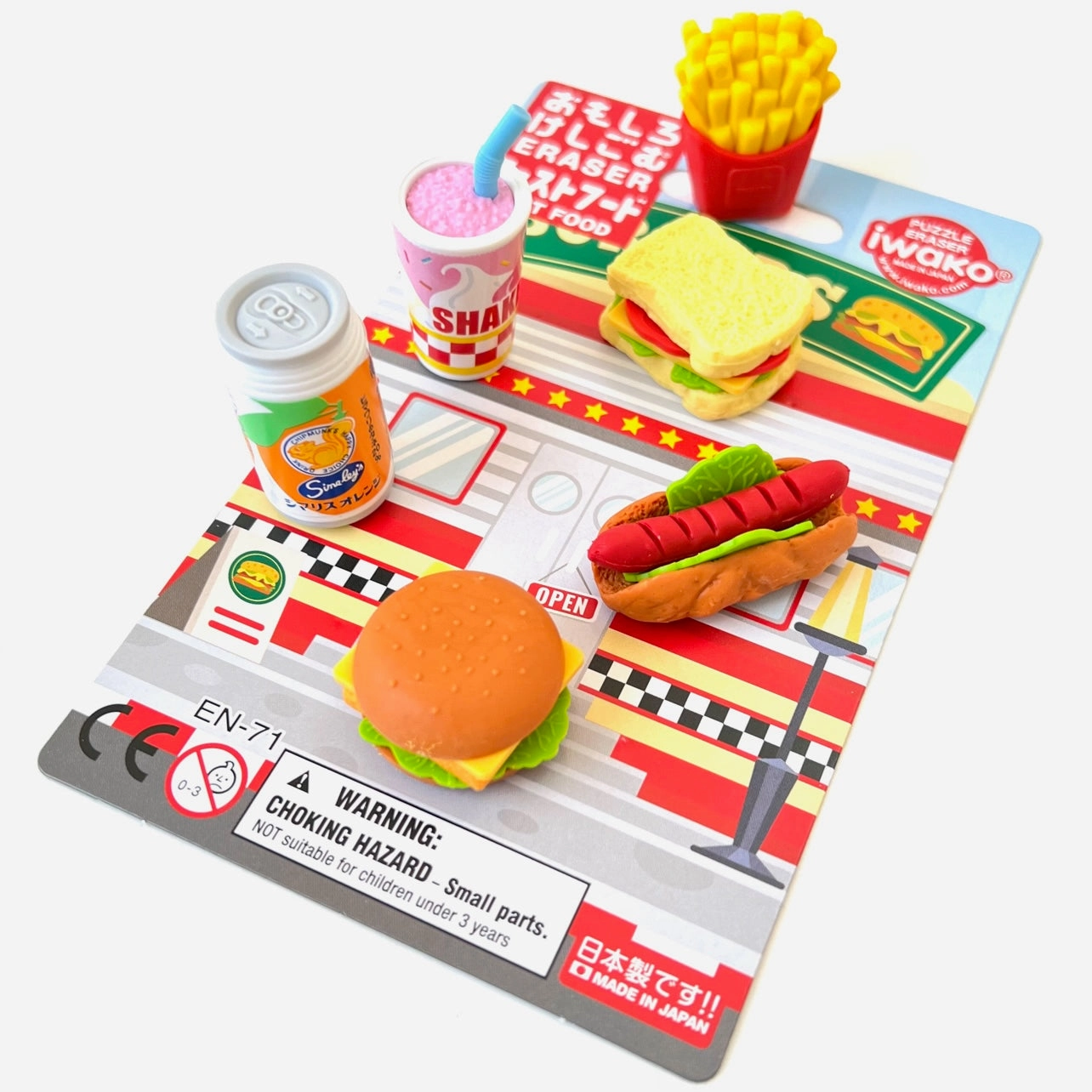 38331 IWAKO FAST FOOD ERASER CARD-10 CARDS