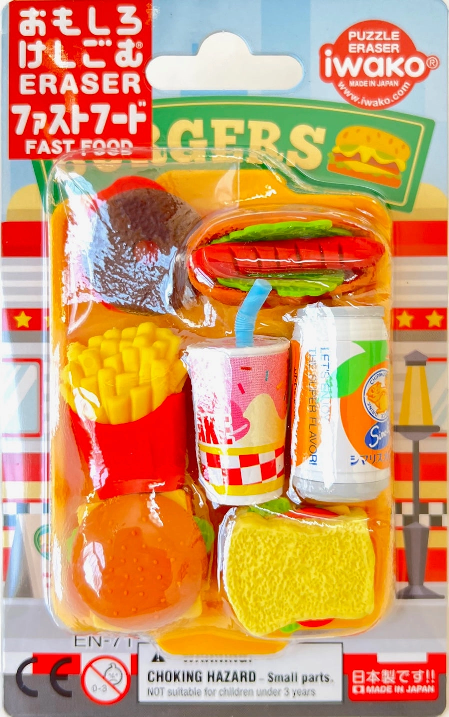 38331 IWAKO FAST FOOD ERASER CARD-10 CARDS