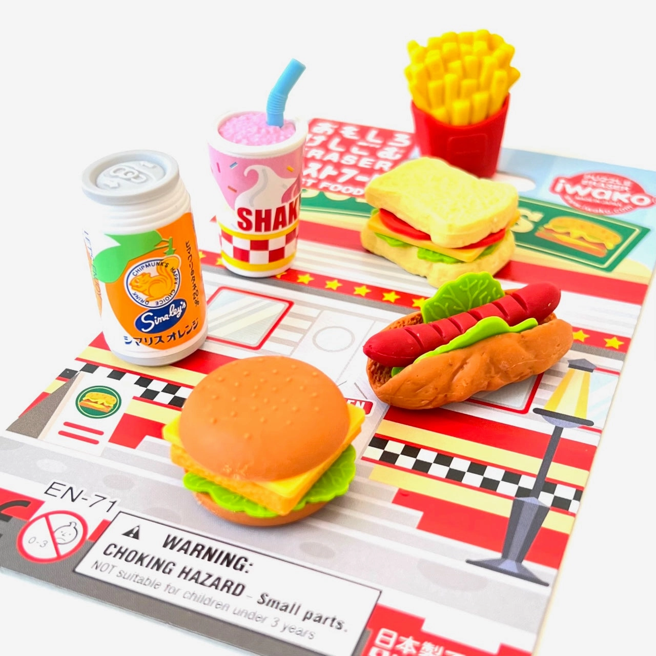 38331 IWAKO FAST FOOD ERASER CARD-10 CARDS