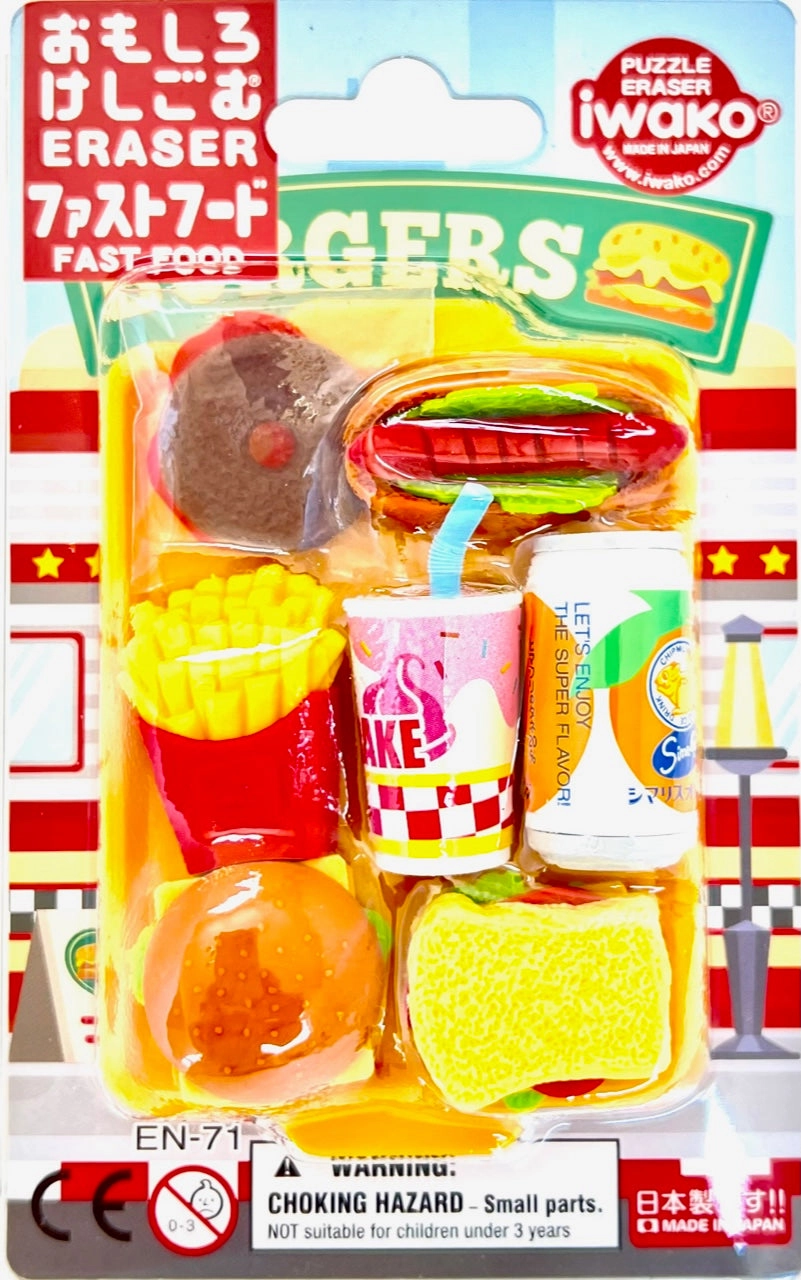 38331 IWAKO FAST FOOD ERASER CARD-10 CARDS