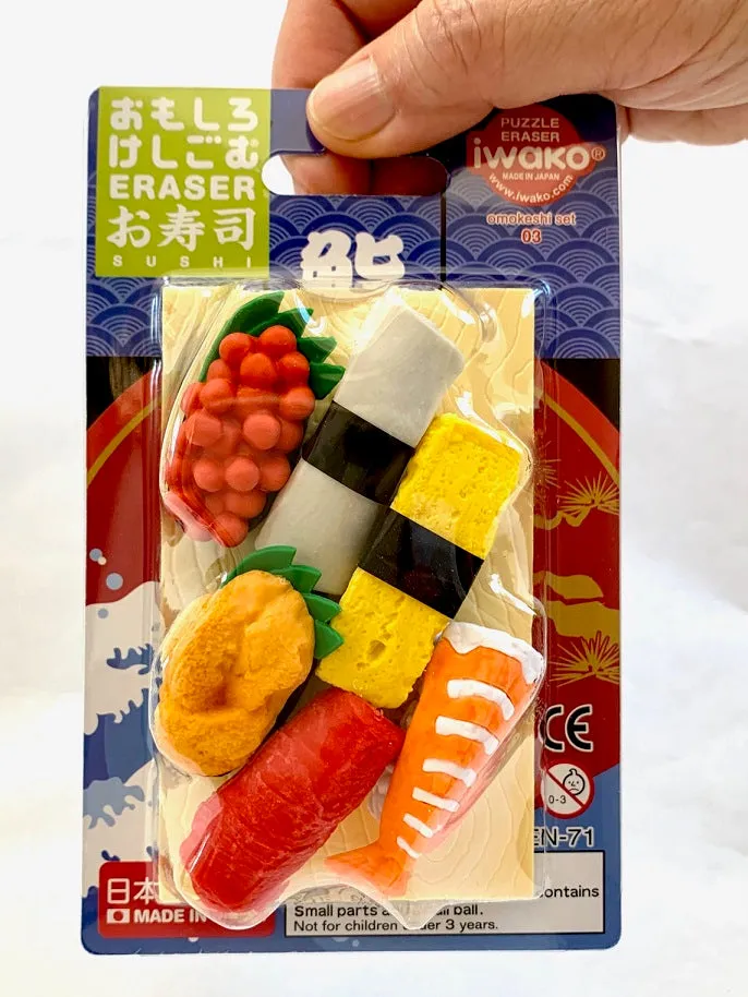 38335 IWAKO SUSHI BOARD ERASER CARD-10 CARDS