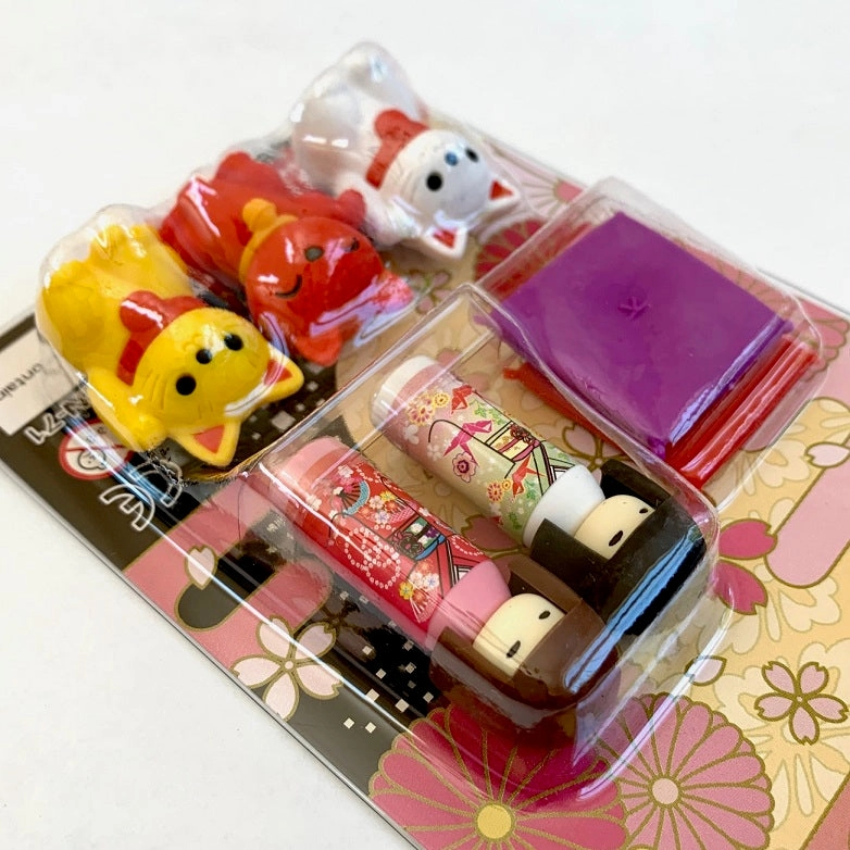 38346 IWAKO DOLL AND CAT ERASER CARD-10 CARDS