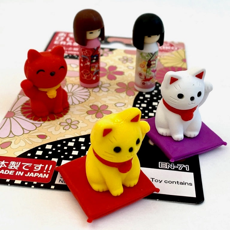38346 IWAKO DOLL AND CAT ERASER CARD-10 CARDS
