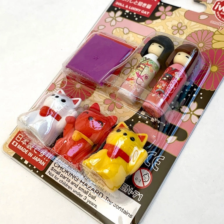 38346 IWAKO DOLL AND CAT ERASER CARD-10 CARDS