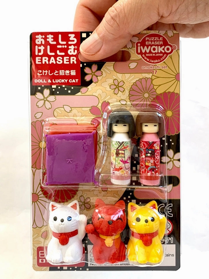 38346 IWAKO DOLL AND CAT ERASER CARD-10 CARDS