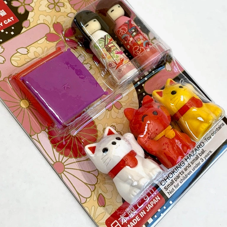 38346 IWAKO DOLL AND CAT ERASER CARD-10 CARDS
